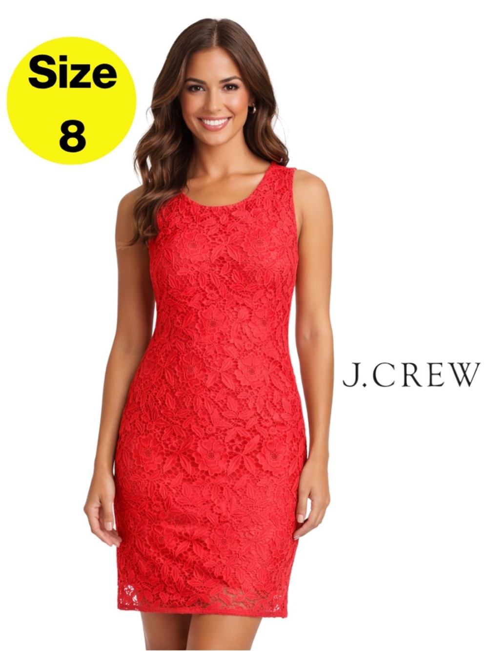 J.CREW 🔥 Sleeveless Lace Sheath Dress in deep coral (womens Size 8)